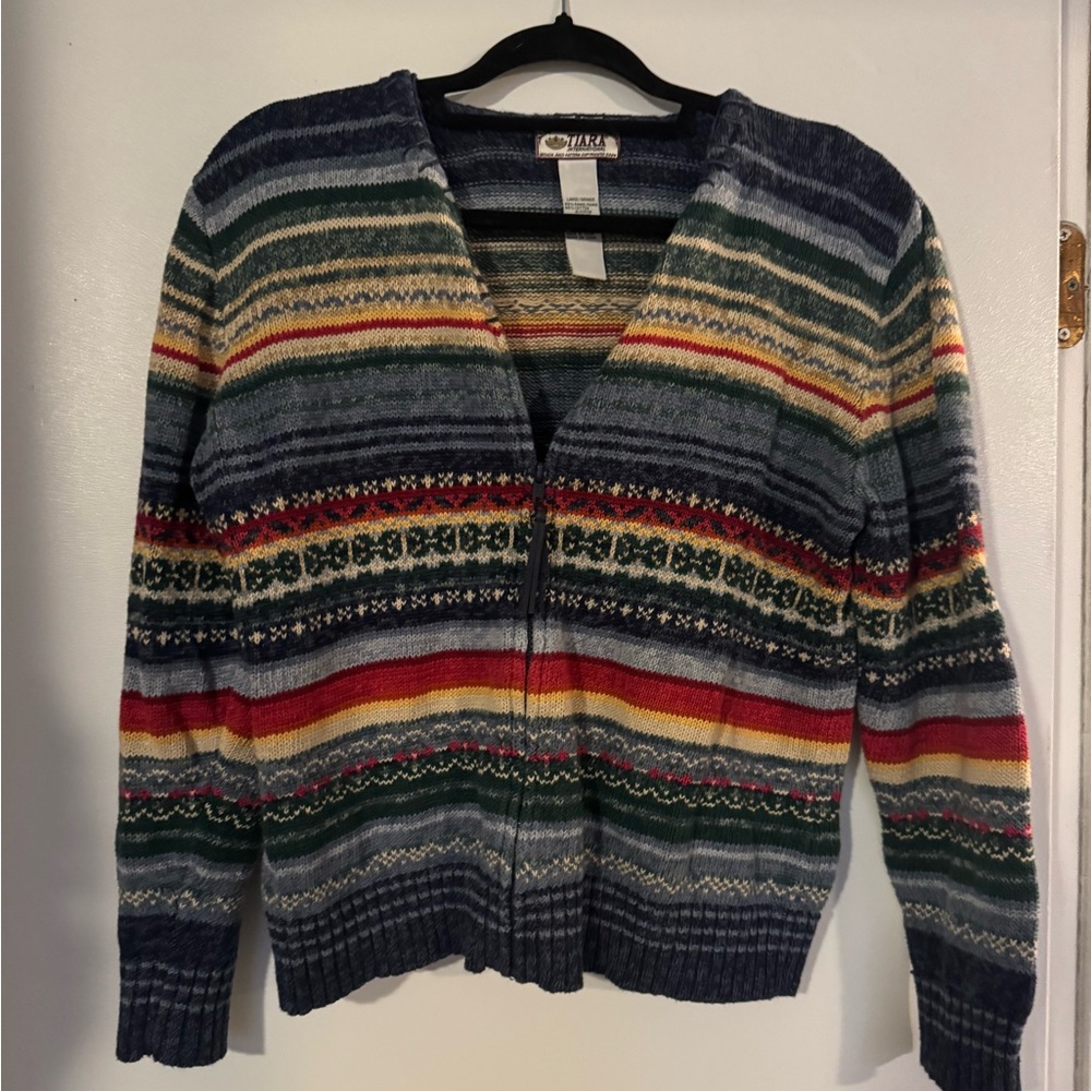 Vintage Tiara International Striped Cardigan Sweater